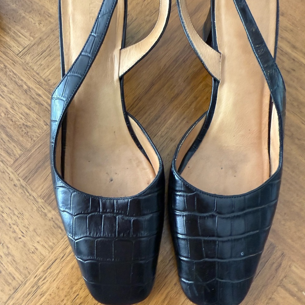 Frame Denim Black Croc-Embossed Heels
